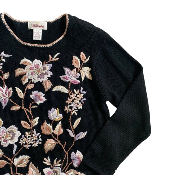 Vintage Worthington Floral Embroidered Beaded Accent Sweater M - Picture 3 of 9